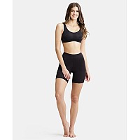 Jockey 1529 Womens High Coverage Super Combed Cotton Elastane Stretch Mid Waist Shorties with Concealed Waistband_Black_XL