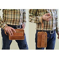 RUSTIC TOWN Small Leather Mens Hand Bag Pouch Purse Wallets Clutch Wrist Bag Gift for Men's Travel Accessories Organizer (Brown)