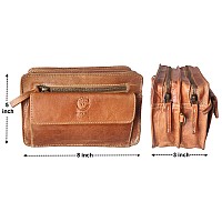 RUSTIC TOWN Small Leather Mens Hand Bag Pouch Purse Wallets Clutch Wrist Bag Gift for Men's Travel Accessories Organizer (Brown)