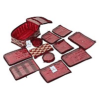 Kuber Industries Brocade Jewellery kit with 12 Pouch|Solid Print With Waterproof Outer Material|12 Pouches & Zipper Closure|Size 25 x 17 x 10, Pack of 1 (Maroon)