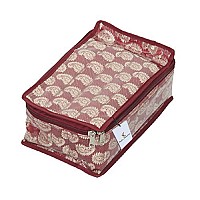 Kuber Industries Brocade Jewellery kit with 12 Pouch|Solid Print With Waterproof Outer Material|12 Pouches & Zipper Closure|Size 25 x 17 x 10, Pack of 1 (Maroon)