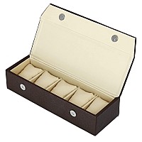 Hard Craft Watch Box Case PU Leather for 5 Watch Slots - Brown