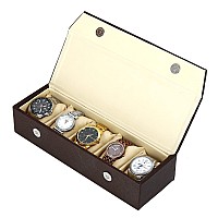 Hard Craft Watch Box Case PU Leather for 5 Watch Slots - Brown