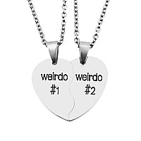 MJartoria Best Friend Necklaces BFF Necklace for 2 Friendship Valentines Day Gifts Split Heart Necklace Weirdo 1 Weirdo 2 Best Friends Forever Pendant Set