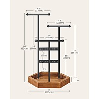 SONGMICS Jewelry Holder, Jewelry Organizer, 4 Independent Zones, Jewelry Display Stand with Metal Frame, Necklace Earring Bracelet Holder, for Rings, Black and Caramel Brown UJJS03CB