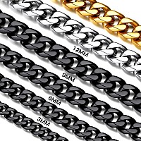 3mm 316L Stainless Steel Miami Cuban Chains Necklaces Hip Hop Punk Jewelry Black Short Curb Cuban Link Chain Necklace for Men & Women 18 inches