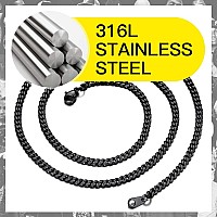 3mm 316L Stainless Steel Miami Cuban Chains Necklaces Hip Hop Punk Jewelry Black Short Curb Cuban Link Chain Necklace for Men & Women 18 inches