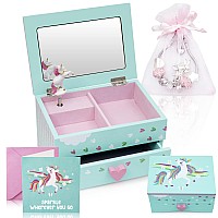 Amiti Lane Unicorn Musical Jewelry Box For Girls - Music Box For 5 Year Old Birthday Gifts or Ages 6, 7, 8, Kids Jewelry Box, Unicorn Bedroom Decor For Little Girl (Mint)