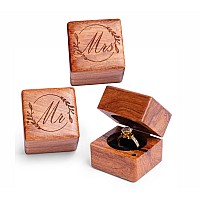 Mr. and Mrs. Ring Box Handmade Wood Ring Box for Wedding Day Ring Boxes Small Engraved for Engagement/Proposal, Rustic Ring Box, Ring Storage Box Engagement Gift (Wood Ring Box - Flower 2 PCs)