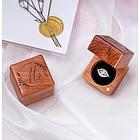 Mr. and Mrs. Ring Box Handmade Wood Ring Box for Wedding Day Ring Boxes Small Engraved for Engagement/Proposal, Rustic Ring Box, Ring Storage Box Engagement Gift (Wood Ring Box - Flower 2 PCs)