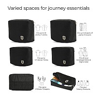 EUME Storage Pods- Polyester Packing Cubes for Men and Women Luggage Travel Organizer Set of Packing Bag (2 XL, 2 Large, 1 Medium Toiletry Bag, Shoe bag) (Set of 6, Black)