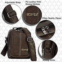 Storite 8 Inch Stylish Pu Leather Multi-Pocket Small Sling Cross Body Travel office Messenger One Side Shoulder Handbag for Men & Women (Brown,20.5x9x16.5cm)