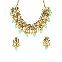 Yellow Chimes Ethnic Gold Plated Floral Design Studded Kundan Jewellery Set Traditional Choker Necklace Set for Women and Girls