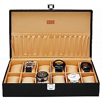 LEDO Men's and Women's Watch Box Holder Organizer Case In 12 Slots of watches In PU Leather with Royal Black color