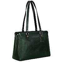 RICHSIGN LEATHER ACCESSORIES Full Grain Natural Leather Top Handle Satchel Tote Handbags & Shoulder Bags For Women Office (Dimension- L-13 X H-10 x W- 4 Inch | Weight- 0.7 KG / 700 GR (GREEN)