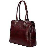 RICHSIGN LEATHER ACCESSORIES Full Grain Natural Leather Top Handle Satchel Tote Handbags & Shoulder Bags For Women Office Branded (Dimension- L-14 X H-12 X W- 5 Inch, Weight- 0.7 KG (DARK-BROWN)