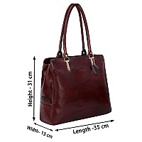 RICHSIGN LEATHER ACCESSORIES Full Grain Natural Leather Top Handle Satchel Tote Handbags & Shoulder Bags For Women Office Branded (Dimension- L-14 X H-12 X W- 5 Inch, Weight- 0.7 KG (DARK-BROWN)