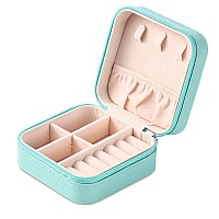 Portable Travel Mini Jewelry Box Leather Jewellery Ring Organizer case Storage gift Box girls Women (blue)