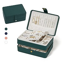 BUTI4WLD Jewelry Box for Women and Girls, PU Leather Made Jewelry Organizer, 3 Layers Jewelry Storage for Rings, Earings, Necklaces, Bracelets, Valentines Day Gifts (Green+Small)