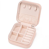 PU Leather Mini Jewelry Case, Travel Jewelry Box, Small Jewelry Organizer Portable Display Jewelry Storage Case for Rings Earrings Necklace Bracelet Bangle,Gifts for Girls Women VOMNA (PU-Pink)