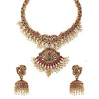 Yellow Chimes Necklace Set For Women And Girls Traditional Jewellery set for women Gold-Plated Temple Necklace Set Stone-Studded Necklace Set For Women & Girls