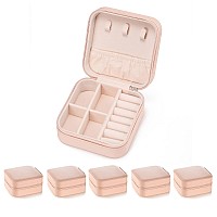 VOMNA 5pack/PU Leather Travel Jewelry Case, Mini Jewelry Box, Small Jewelry Organizer Portable Display Jewelry Storage Case for Rings Earrings Necklace Bracelet Bangle,Gifts for Girls Women (Pink)