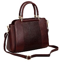 RICHSIGN LEATHER ACCESSORIES Womens Full-Grain Natural Cro Leather Top-Handle Satchel Tote Handbags (Cherry Brown)