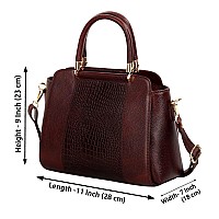 RICHSIGN LEATHER ACCESSORIES Womens Full-Grain Natural Cro Leather Top-Handle Satchel Tote Handbags (Cherry Brown)