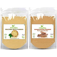 Homeda Pure Sandalwood and Multani Mitti Powder Organic (100 Grams each - 200g) for Face Pack, Skin | Chandan, Sandlewood, Fullers Earth, Chandanam, Multhani Matti, Bentonite Clay