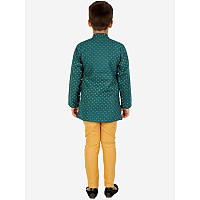 superminis Boys Fancy Colorful Cotton Ethnic Wear Side Button Printed Kurta With Colored Pyjama (Green, 2-3 Years, Kurta Set)