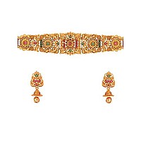 Yellow Chimes Traditional Jewellery Set for Women Ethnic Temple Jewellery Set Gold Plated Jewelry Set Traditional Long Haram Necklace Set for Women and Girls (Model-1)