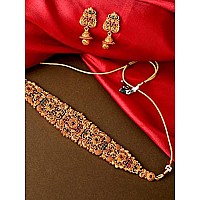 Yellow Chimes Traditional Jewellery Set for Women Ethnic Temple Jewellery Set Gold Plated Jewelry Set Traditional Long Haram Necklace Set for Women and Girls (Model-1)