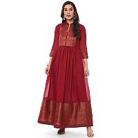 BIBA Womens Maroon Art Silk Flared Yarndyed Kurta