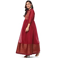 BIBA Womens Maroon Art Silk Flared Yarndyed Kurta