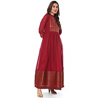 BIBA Womens Maroon Art Silk Flared Yarndyed Kurta