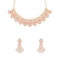 Yellow Chimes American Diamond Necklace Set For Women | Pink Stone Rose Gold Jewellery Set For Women | Diamond Necklace Set | Birthday Gift for Girls Anniversary Gift for Wife