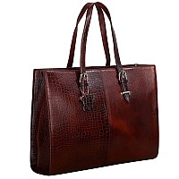 RICHSIGN LEATHER ACCESSORIES Full-Grain Natural Cro Leather Ladies Handbags & Sling Shoulder Tote Bags For Women Laptop Big Size Branded Stylish..Size- L-16 X H-12.5 x W- 5.5 Inches (CHERRY BROWN)