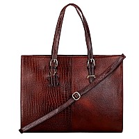 RICHSIGN LEATHER ACCESSORIES Full-Grain Natural Cro Leather Ladies Handbags & Sling Shoulder Tote Bags For Women Laptop Big Size Branded Stylish..Size- L-16 X H-12.5 x W- 5.5 Inches (CHERRY BROWN)