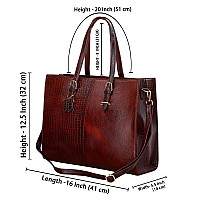 RICHSIGN LEATHER ACCESSORIES Full-Grain Natural Cro Leather Ladies Handbags & Sling Shoulder Tote Bags For Women Laptop Big Size Branded Stylish..Size- L-16 X H-12.5 x W- 5.5 Inches (CHERRY BROWN)