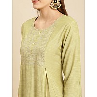 rangita Mint Green Viscose Calf Length Embroidered Flared Kurti for Women | Kurta for Women_L