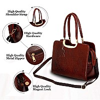 RICHSIGN LEATHER ACCESSORIES Full-Grain Natural Cro Leather Ladies Handbag & Shoulder Sling Tote Bags For Women Branded Latest Stylish..Size- L-12 X H-9 x W- 5 Inch (CHERRY BROWN)