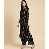 rangita Black Rayon Printed A-line Kurta with Palazzo | Kurta Set for Women_M