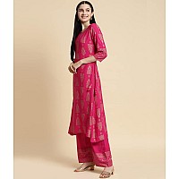 rangita Pink Rayon Printed A-line Kurta with Palazzo | Kurta Set for Women_M