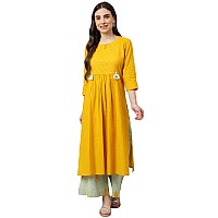 idaLia Mustard and Sage Green Cotton Kurta Set for Women