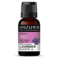 Soulflower Lavender Essential Oil for Healthy Hair & Growth, Skin, Hair Fall Control and Relaxing Sleep| Lavandula Angustifolia | Ecocert Certified Organic 100% Pure, Natural, Undiluted | 10ml