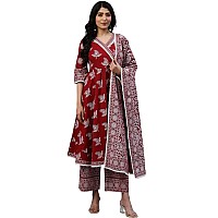 Amayra Women's Rayon Printed Maroon Anarkali Kurta with Palazzos and Dupatta set