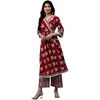 Amayra Women's Rayon Printed Maroon Anarkali Kurta with Palazzos and Dupatta set