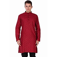 SKAVIJ Kurta for Men Printed Cotton Long Sleeve Straight Tunic (Red, X-Large)