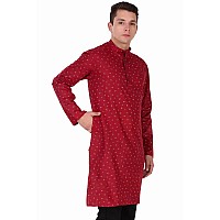 SKAVIJ Kurta for Men Printed Cotton Long Sleeve Straight Tunic (Red, X-Large)