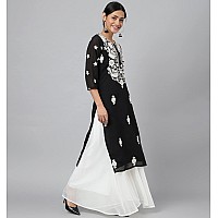 RATAN Women's Georgette Straight Lucknowi Chikankari Ethinic Wear Kurta (LKN-Black-Small)